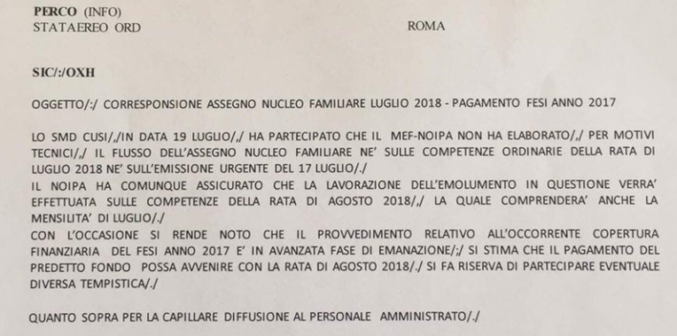 stralcio delegramma assegno familiare e fesi