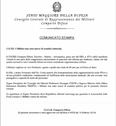 Comunicato Cocer interforze