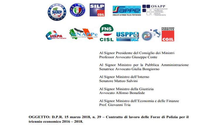 Coa contrattuale partenormatica, comunicato sigle sindacali comparto sicurezza