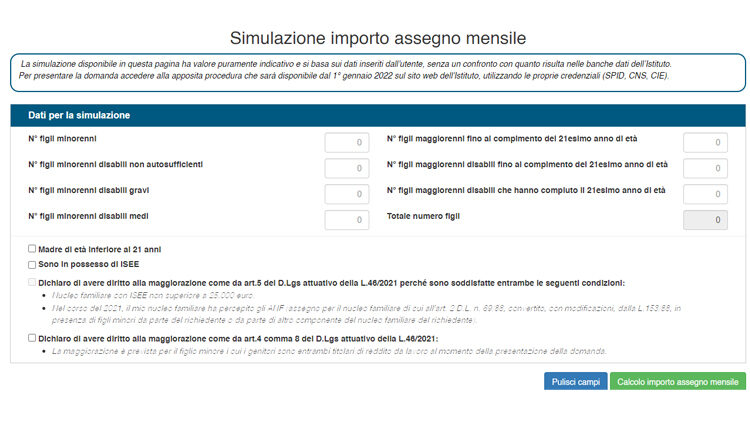 Simulatore assegno unico
