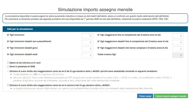 Simulatore assegno unico