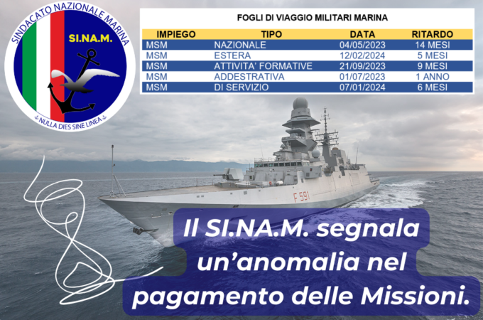 SINAM, ritardi pagamenti missioni