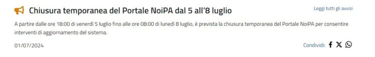 noipa comunicato di sospensione dei servizi luglio 2024.